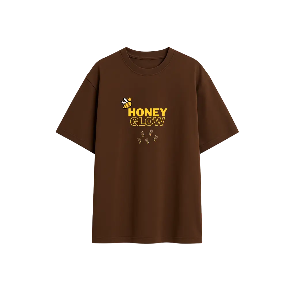 🐝 Honey Glow Hive – Brown Oversized Bee Graphic T-Shirt