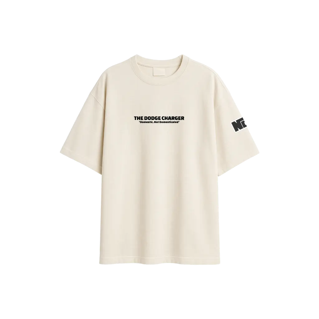 🏁 Classic Muscle Blueprint – Oversized Beige Car Graphic T-Shirt